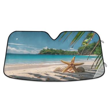 Imagem de SEHANY Para-brisa de carro de verão, mar, praia, para-sol para mulheres, pára-brisa frontal dobrável para carro, caminhão, SUV - Protetor de viseira de sol automotivo bloqueia os raios UV mantém seu