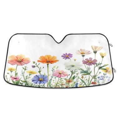 Imagem de ATTX Beautiful Flowers Para-brisa de carro 139.7 cm x 70.1 cm Protetor solar universal com proteção UV, persiana de janela frontal automática dobrável para caminhões Sedans SUVs #203