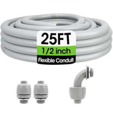 Imagem de Kit de conduíte e conector de 6 m, conduíte elétrico flexível não metálico de 1/2 com 5 conexões retas e 3 ângulos, conduíte de PVC