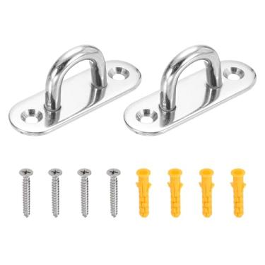Imagem de PATIKIL M6 Ganchos de teto de aço inoxidável, placa de olho, 2 peças elípticas pesadas de hardware marítimo grampos ganchos com parafusos para redes, cadeiras suspensas, balanços, prata
