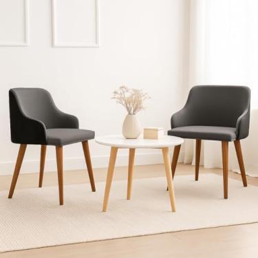Imagem de Kit2 Cadeiras Linho C/Couro Pés Madeira Sala Jantar(Cinza)