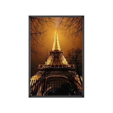 Imagem de Quadro Decorativo com Vidro Sala Hall Quarto 84x124cm Dourado Torre Eiffel