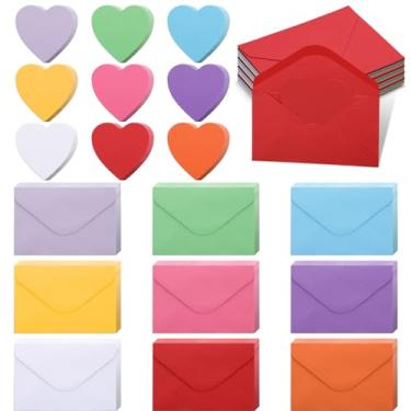 Imagem de Cholemy 180 peças de cartões de dia dos namorados com envelopes em branco em forma de coração cartões recortados envelopes de papel gomados para aniversário de dia dos namorados, casamentos, convites,