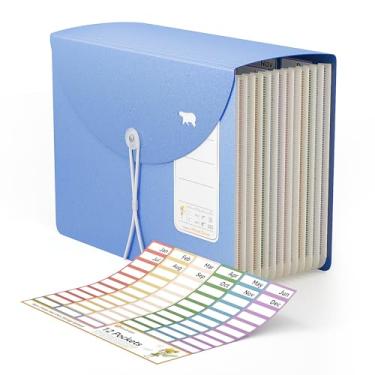 Imagem de EcoStash Organizador de arquivos sanfonados de 13 bolsos, pasta de arquivo expansível de palha de trigo com recorte de urso polar, organizador de recibos de impostos mensais de papel, letra A4 tamanho