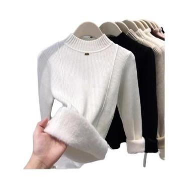 Imagem de Suéter De Inverno Feminino Em Veludo Grosso Tricotado, Pulôver Quente 