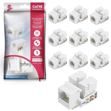 Imagem de Kit 10 Peças Conector Rj45 Fêmea Utp Keystone Cat.5E Branco