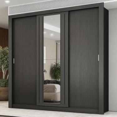 Imagem de Guarda Roupa Casal 3 Portas Doha Com Espelho Central Carraro Preto Tou