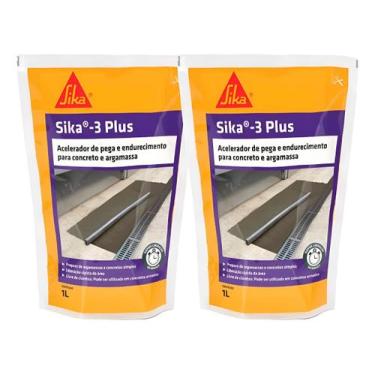 Imagem de Kit 2 Aditivo Sika 3 Plus 1l Acelerador De Pega Para Concreto