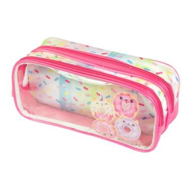 Imagem de Estojo Escolar KIT Sweet Donuts Cores Sortidas – Retangular, Compartimento Duplo e Zíper Reforçado - Ideal para Canetas, Lapis e Material Escolar.