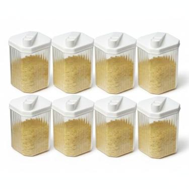 Imagem de Kit 8 Farinheiros Açucareiros 480ml de Acrílico com Tampa Dosadora – Praticidade e Elegância na Sua Cozinha