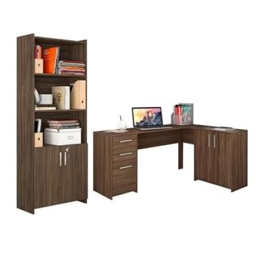 Imagem de Conjunto Para Escritório 2 Peças com Mesa de Canto em L e Armário Notável Móveis