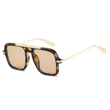 Imagem de HCHES Óculos de Sol Retrô com Degradê, Armação de Luxo com Estampa de Leopardo, Versátil, Proteção UV400 (Champagne)