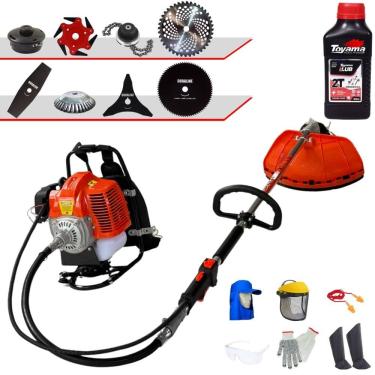 Imagem de Roçadeira Costal Terra GRC430 43cc Com Carretel + Facas 2 Pontas, 3 Pontas, 6 Pontas, 40 Dentes Vídea, 80 Dentes, Trimmer e Escova + Óleo Toyama + EPI