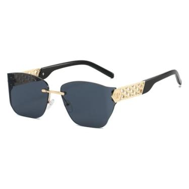 Imagem de HCHES Óculos de Sol Femininos de Luxo Sem Armação com Lentes Degradê, Estilo Retrô, Armação Metálica Vazada, para Uso Casual e Masculino, Proteção UV400 (Dourado e Preto)