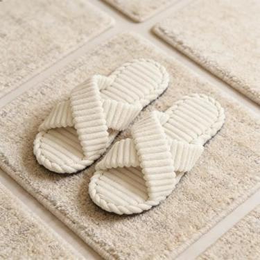 Imagem de Pantufas femininas confortáveis com alça cruzada e espuma viscoelástica - forro de lã macio antiderrapante para uso interno e externo, Bege, 11-12