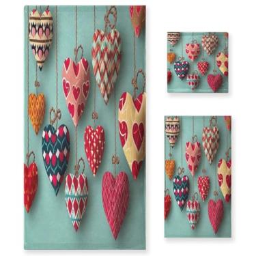 Imagem de Wassud Simple Heart Love Conjunto de 3 toalhas de banho super macias e absorventes para banheiro, toalhas de banho de secagem rápida, toalha de banho para academia, spa, hotel