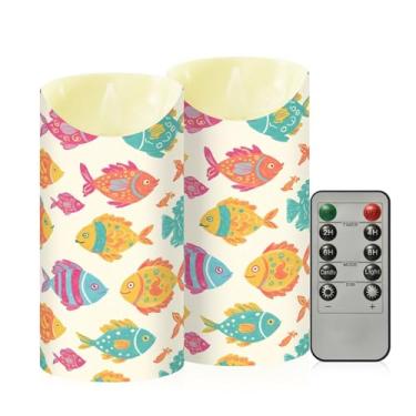 Imagem de Wassud Velas coloridas sem chama de peixe com controle remoto, velas realistas cintilantes com temporizador, velas decorativas para Natal, casamento, festa, decoração de casa média
