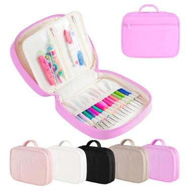 Imagem de Capa de gancho de crochê, organizador de agulhas de crochê leve com bolsos transparentes com zíper, suporte de gancho de crochê para armazenamento de agulhas de tricô, presente para mulheres e
