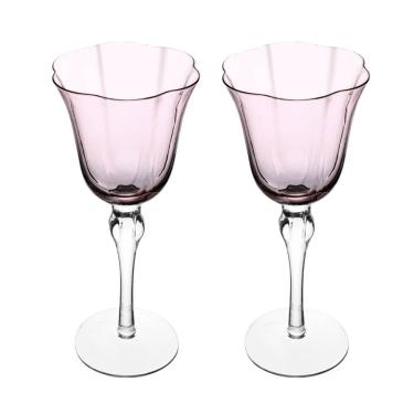Imagem de Conjunto 02 Taças para Vinho de Vidro 250ml Rosa Wolff