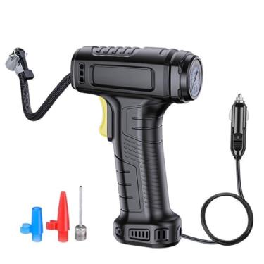 Imagem de Compressor de Ar Elétrico Portátil 12V para Pneus com Manômetro Ponteiro Luz LED Agulha Bicos Chip AI Alto- Pré-definiçã