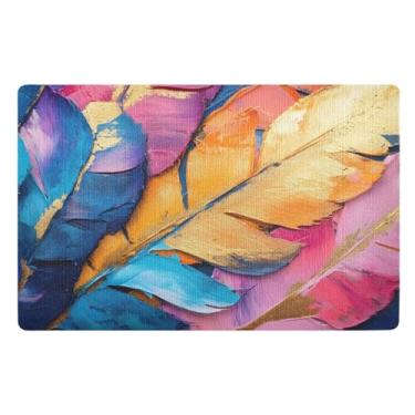 Imagem de Joisal Tapete de porta colorido Feathers Tapete de boas-vindas durável para entrada externa Engraçado 81 cm x 50 cm
