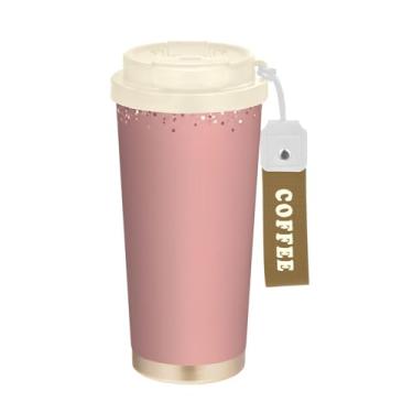 Imagem de TSENQUE Caneca de café de viagem de 473 ml com tampa de canudo e filp, copos de parede dupla isolados a vácuo com revestimento cerâmico, ouro rosa, glitter rosa