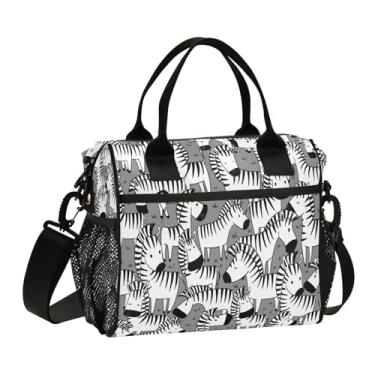 Imagem de Joisal Lancheira divertida Zebras Doodle isolada grande masculina para trabalho, lancheira isolada com bolsos laterais
