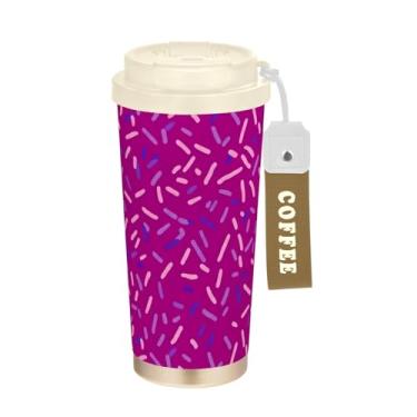 Imagem de TSENQUE Copo de café de viagem de 473 ml com canudo e tampa de enchimento, caneca de café de aço inoxidável isolada a vácuo à prova de vazamento, barra brilhante rosa roxo
