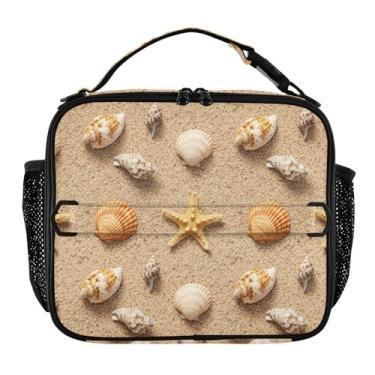Imagem de Joisal Lancheira personalizada com estrelas do mar e areia para mulheres e meninas, alça de ombro ajustável, lancheira masculina e infantil para trabalho, linda bolsa com isolamento de flores