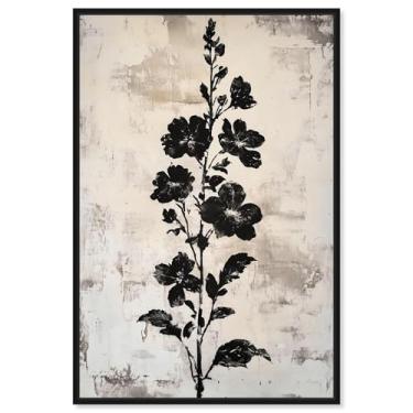 Imagem de Black Hollyhock II Impressão em tela floral decoração de parede por Art Remedy, moldura preta, 25 x 38 cm