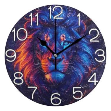 Imagem de GAIGEO Relógio de parede analógico decorativo divertido alimentado por bateria relógio de cozinha rústico, decoração de parede de meados do século, sala de estar, cabeça de leão colorida, 25 cm