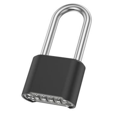 Imagem de Cadeado de combinação resistente de 4 dígitos, liga de zinco e aço inoxidável 304, fechadura externa à prova de intempéries de 5 cm de largura com código redefinível para armários de academia, portão