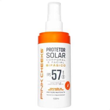 Imagem de Pink Cheeks Protetor Solar Bifásico FPS 57, Corporal e Facial, Toque Ultra Seco, Resistente à Água e Suor, Alta Proteção UVA/UVB, 100ml