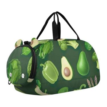 Imagem de Bolsa esportiva de lagosta vermelha com estrela do mar azul para viagem de fim de semana bolsa esportiva para meninos e crianças, Pimentão de vegetais verdes, Clássico