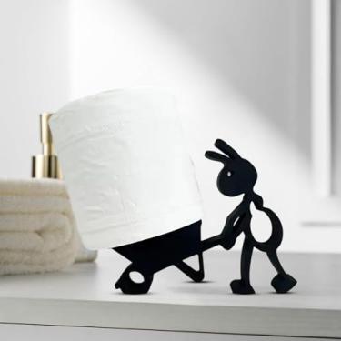 Imagem de Suporte de papel higiênico em forma de formiga, ornamento de banheiro - compatível com papel de rolo de tamanho padrão de banheiro (preto - formigas de carrinho)