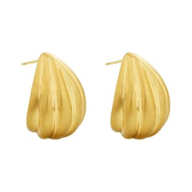 Imagem de Brincos de argola em forma de gota d'água para mulheres, brincos de argola grossos, listrados, pingentes, argolas para mulheres, joias modernas, 27x22mm, Cobre, Sem pedra preciosa