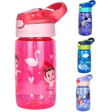 Imagem de Garrafinha Infantil 450ml Anti Vazamento Com Canudo Retrátil, Alça e Trava Escola Passeio Garrafa (Rosa Bailarina)