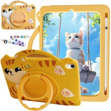 Imagem de KEFBWAO Capa para Samsung Galaxy Tab A11 Plus/A11+/A9 Plus/A9+ 5G 11 polegadas 2025/2023, capa infantil à prova de choque para porta-lápis e alça de ombro ajustável, gato laranja