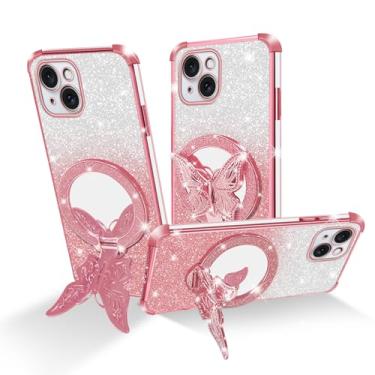 Imagem de Easyscen Capa de celular para iPhone 15 Plus (6,7 polegadas), com suporte de borboleta e 4 cantos de airbag, capa protetora à prova de choque de luxo com glitter para mulheres - ouro rosa