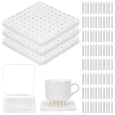 Imagem de WEBEEDY Pacote com 3 tapetes refratários de forno com palafitas de cerâmica suporte de unhas brancas de alta temperatura tapete refratário para estúdio de cerâmica, fornos domésticos, ferramentas de