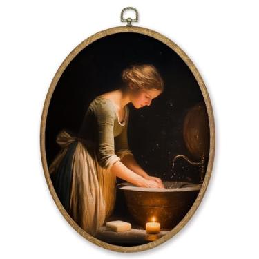 Imagem de CGBHW Galeria de spa rústica decoração de arte de parede oval, impressões em tela de boticário Moody emolduradas, sabão de vela vintage feminino decoração de parede para casa cozinha banheiro banheiro