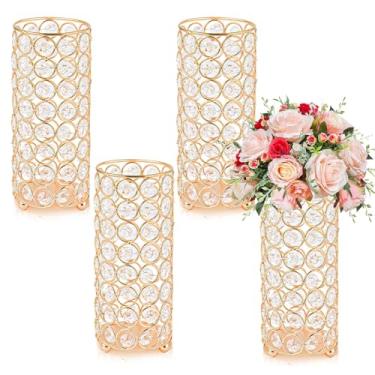 Imagem de Elegante vaso de coluna de cristal, exibição de flores cilíndricas para casamentos e decoração de casa (4, ouro)
