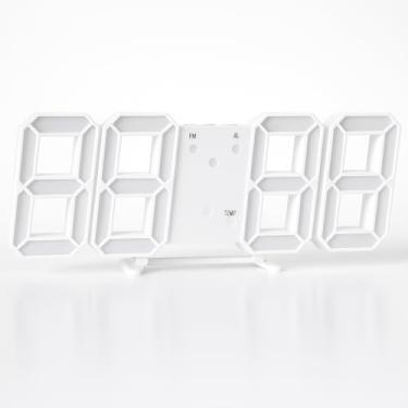 Imagem de Relógio Digital LED 3D com Despertador, Termômetro e Data, Montagem Mesa ou Parede, Sensor de Luz, USB 5V