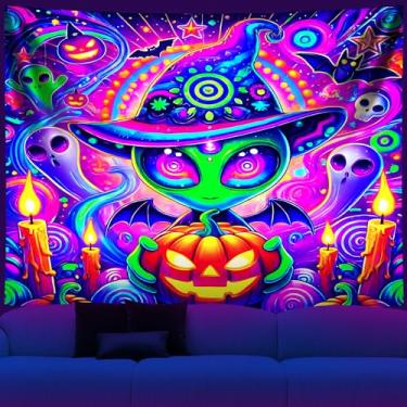 Imagem de NYZE Tapeçaria de luz negra que brilha no escuro, pôster legal, paisagem, fácil de pendurar, decoração de parede para sala de estar, dormitório, casa (alienígena, 200 x 150 cm)