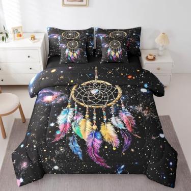 Imagem de Feelyou Jogo de cama King com 7 peças de apanhador de sonhos boêmio com edredom, conjunto de lençóis, fronhas para decoração de quarto de meninos e meninas, cama em uma bolsa, mulheres e homens