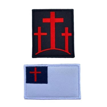 Imagem de 2 Peças Três Cruzes Cruz Cristã Tático Moral Gancho e Laço Patch para Roupas Jeans Bolsas Mochilas Camisetas Sapatos Chapéus (Vermelho)