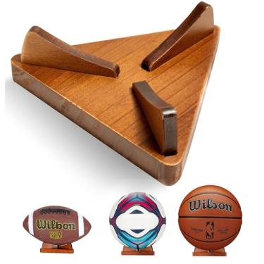 Imagem de AIDILI Suporte de basquete de madeira, suporte de armazenamento de bola de mesa para basquete, futebol, vôlei, beisebol, organizador de acessórios esportivos para fãs de jogadores