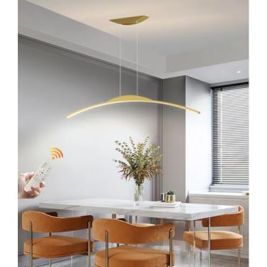 Imagem de Luminária pendente LED regulável, moderna, curva, estilo lustre minimalista, para bar, cozinha, ideal para iluminação de bares e escritórios (Dourada, 100cm)