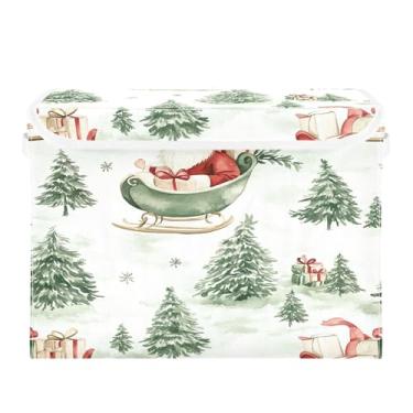 Imagem de SEHANY Linda caixa de armazenamento de Papai Noel de Natal com tampas e alças, organizador de cestas de armazenamento de tecido dobrável, caixas de armazenamento de cubos grandes para roupas, cobertor