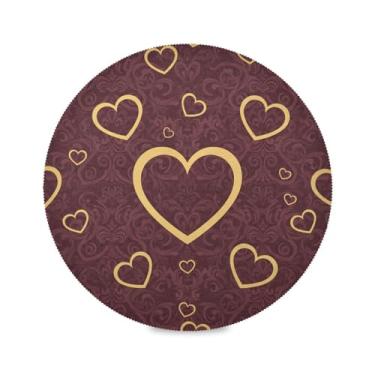 Imagem de Wassud Jogo americano com corações dourados tapetes de mesa redondos para cozinha e jantar tapetes laváveis resistentes ao calor decoração de mesa 39 cm